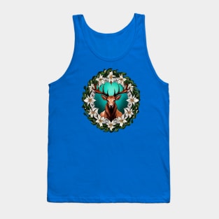Elk Surrounded By A Wreath Of Sego Lily Tattoo Style Art Tank Top